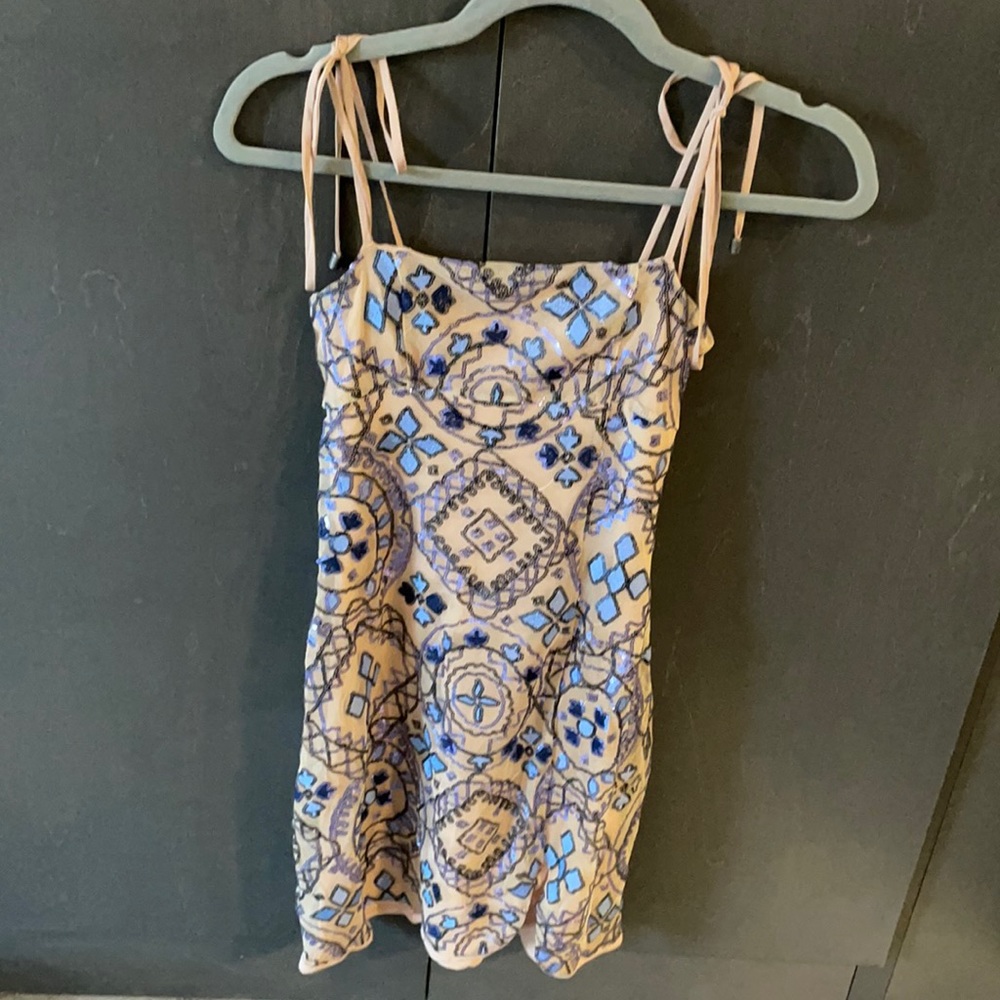 Free People Sequin Stitched Mesh & Cotton Dress